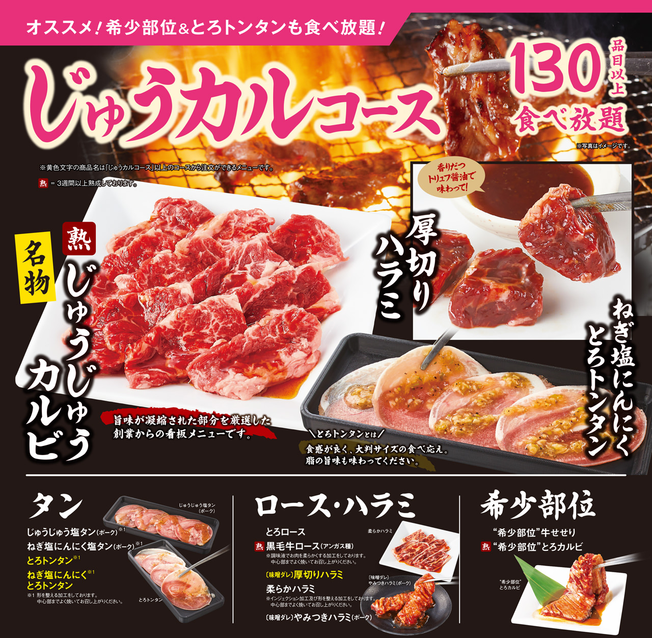 焼肉食べ放題じゅうカルコースメニュー